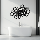 Bumblebee and Honeycomb Silhouette Metal Wall Art – Nature-Inspired Black Bee Decor- KAF545