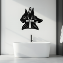 Egyptian Cat and Jackal Metal Wall Art – Ankh Cross Black Wall Decor- KAF558