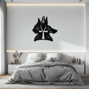 Egyptian Cat and Jackal Metal Wall Art – Ankh Cross Black Wall Decor- KAF558