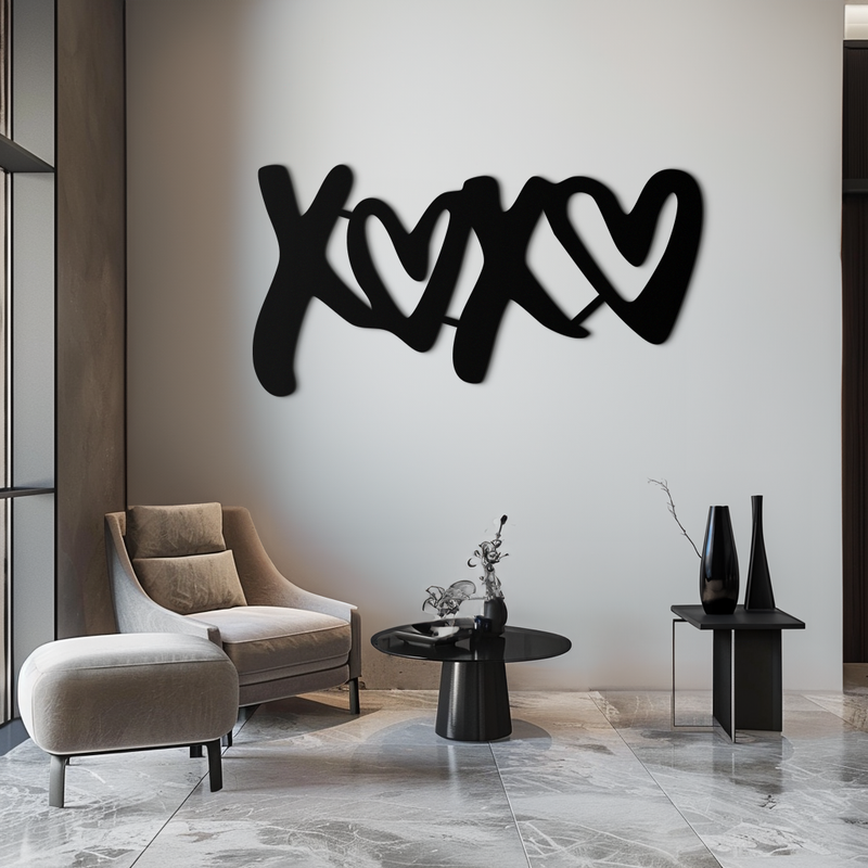 XOXO Love Hearts Metal Wall Art – Modern Romantic Black Home Decor- KAF567