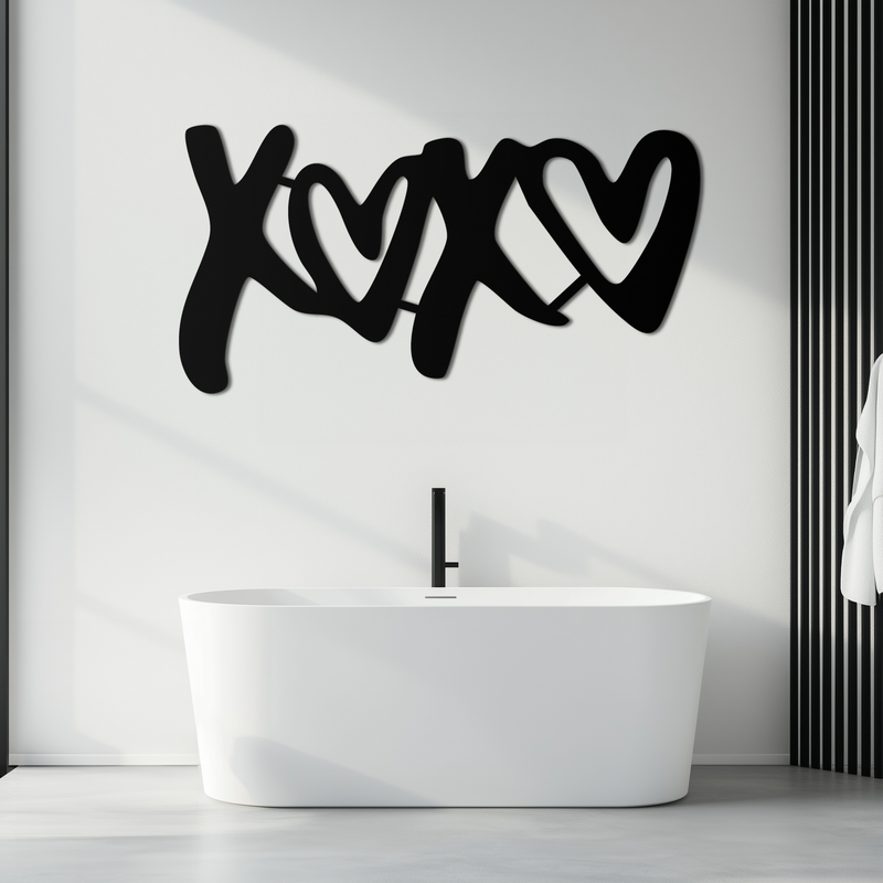 XOXO Love Hearts Metal Wall Art – Modern Romantic Black Home Decor- KAF567