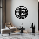 Japanese Pagoda and Sakura Flowers Metal Wall Art – Zen Garden Decor- KAF570