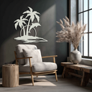 Tropical Dolphin and Palm Tree Metal Wall Art – Sunset Island Scene Coastal Decor- KAF598