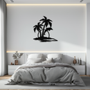 Tropical Dolphin and Palm Tree Metal Wall Art – Sunset Island Scene Coastal Decor- KAF598
