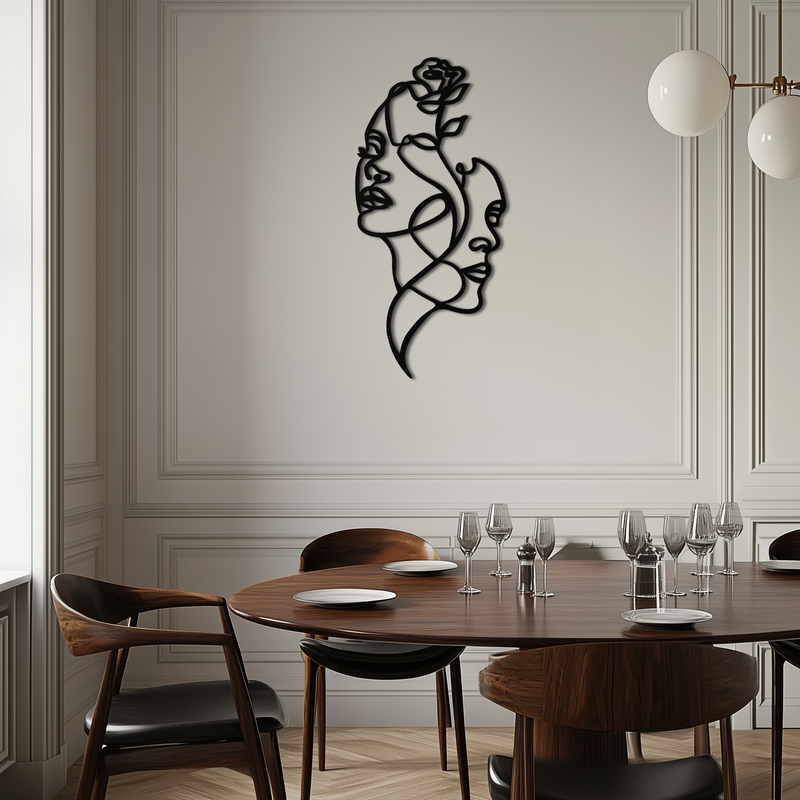 Abstract Line Art Woman Faces Metal Wall Art – Modern Minimalist Home Decor-KAF620