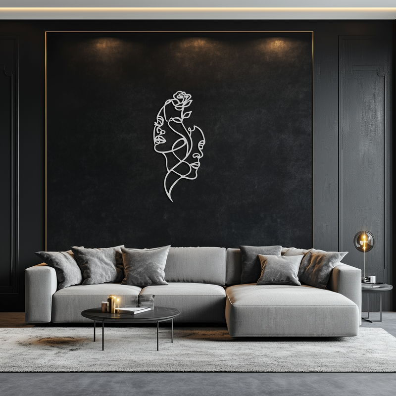 Abstract Line Art Woman Faces Metal Wall Art – Modern Minimalist Home Decor-KAF620