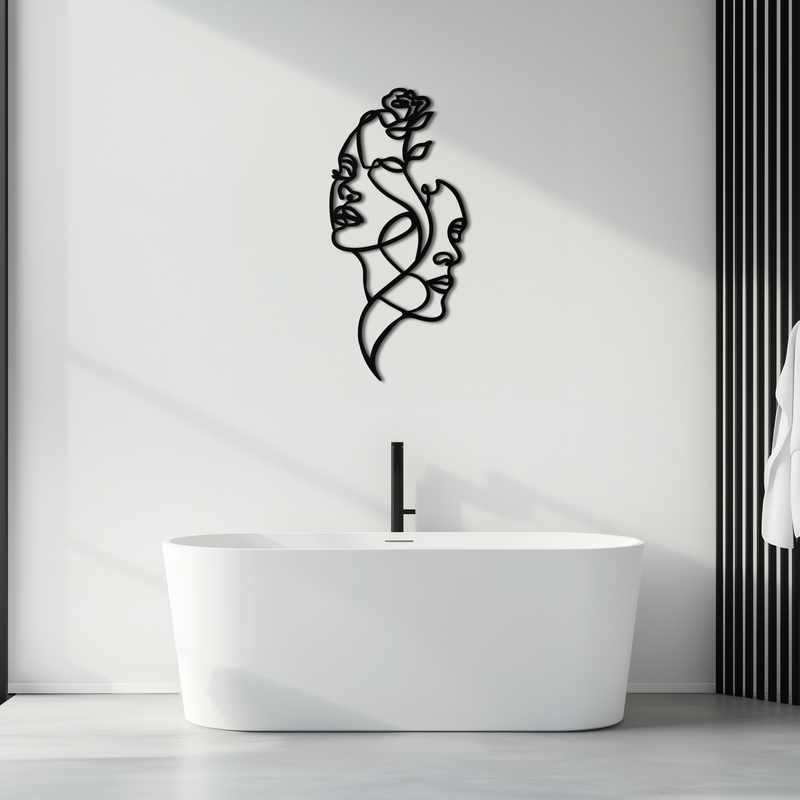 Abstract Line Art Woman Faces Metal Wall Art – Modern Minimalist Home Decor-KAF620