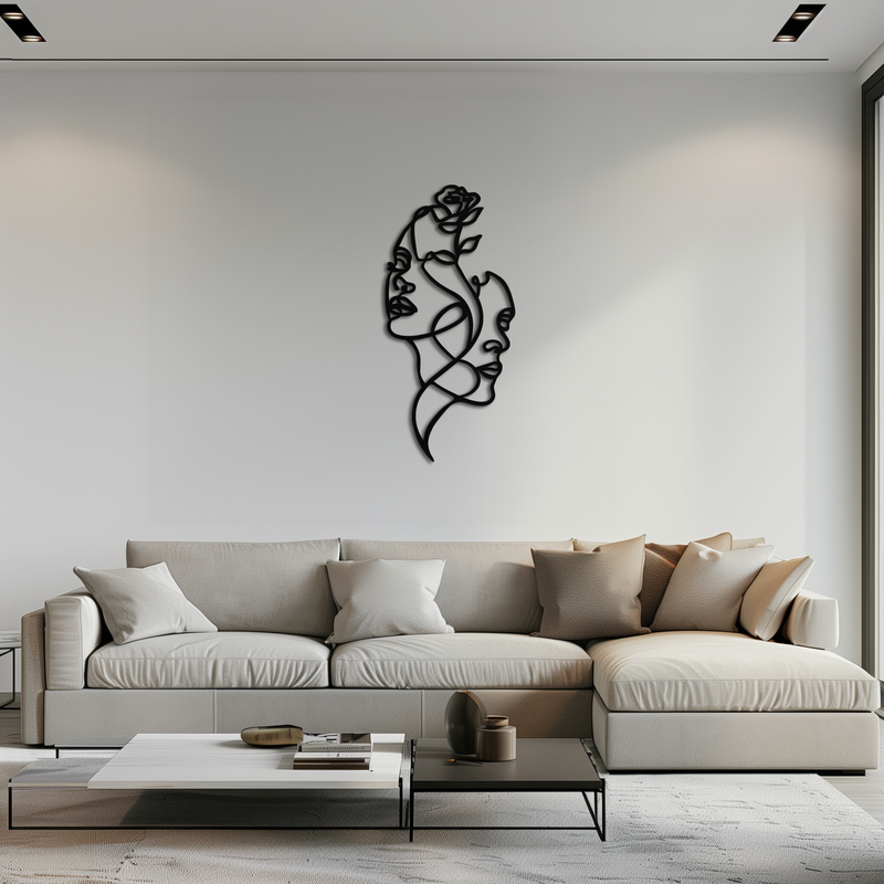 Abstract Line Art Woman Faces Metal Wall Art – Modern Minimalist Home Decor-KAF620