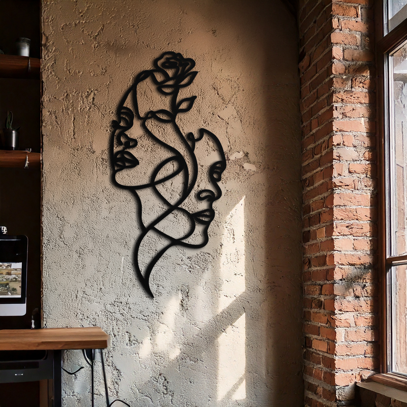Abstract Line Art Woman Faces Metal Wall Art – Modern Minimalist Home Decor-KAF620