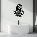 Woman and Rose Silhouette Metal Wall Art – Floral Line Art Metal Decor- KAF633