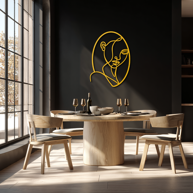 Abstract Woman Face Line Art – Minimalist Metal Wall Decor in Oval Frame- KAF635