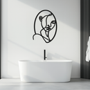 Abstract Woman Face Line Art – Minimalist Metal Wall Decor in Oval Frame- KAF635