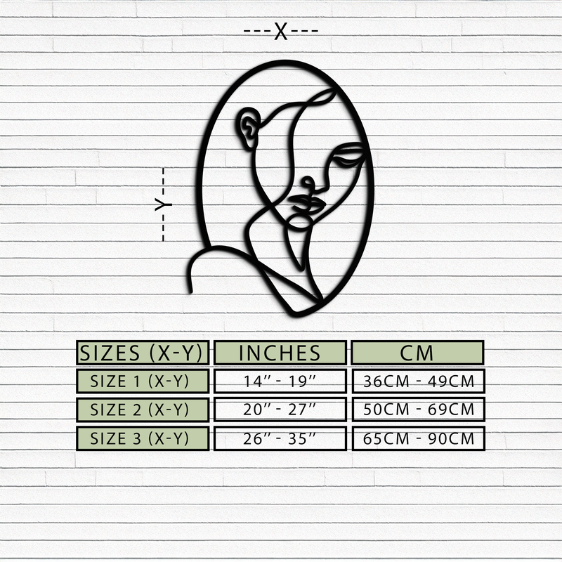 Abstract Woman Face Line Art – Minimalist Metal Wall Decor in Oval Frame- KAF635