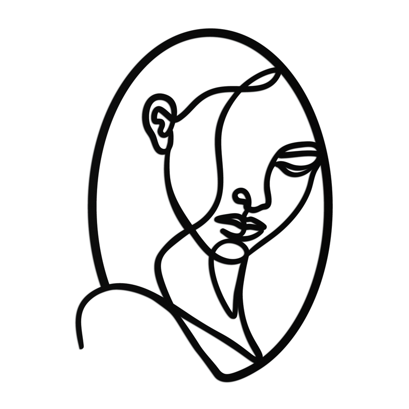 Abstract Woman Face Line Art – Minimalist Metal Wall Decor in Oval Frame- KAF635