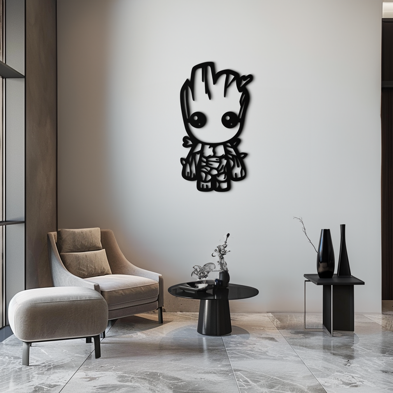 Baby Groot Silhouette Metal Wall Art – Cute Comic Character Metal Decor for Kids and Fans- KAF636