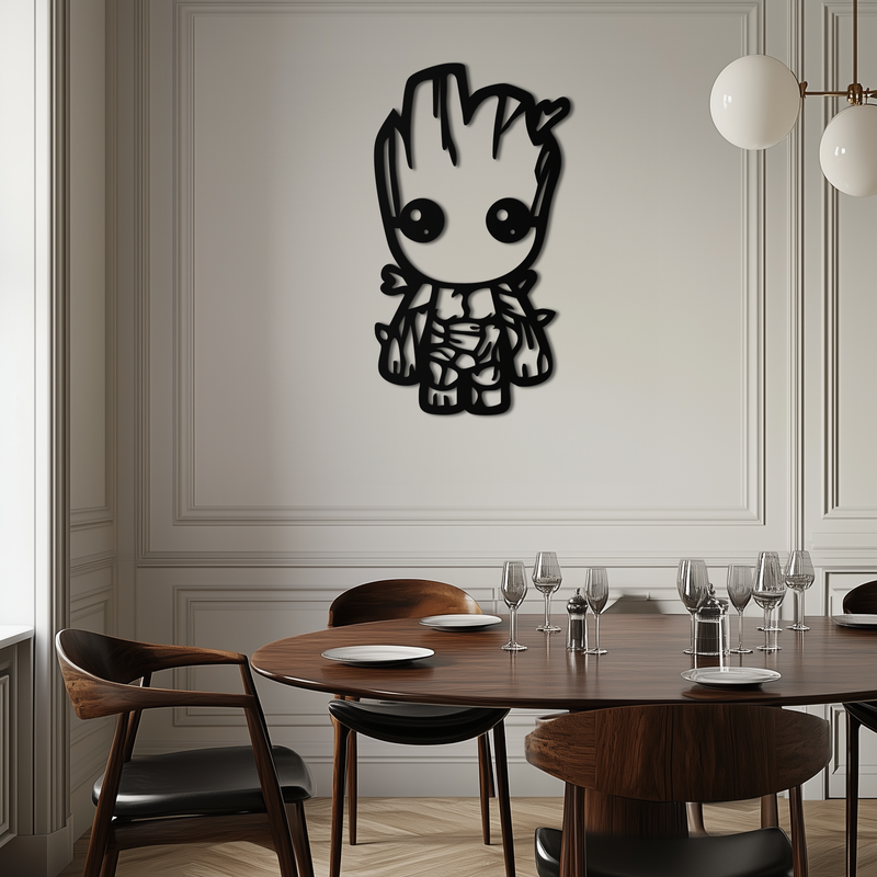 Baby Groot Silhouette Metal Wall Art – Cute Comic Character Metal Decor for Kids and Fans- KAF636