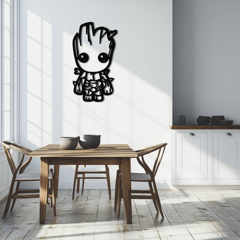 Baby Groot Silhouette Metal Wall Art – Cute Comic Character Metal Decor for Kids and Fans- KAF636