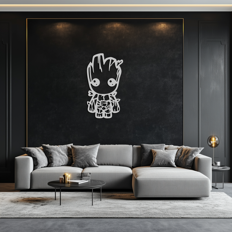 Baby Groot Silhouette Metal Wall Art – Cute Comic Character Metal Decor for Kids and Fans- KAF636