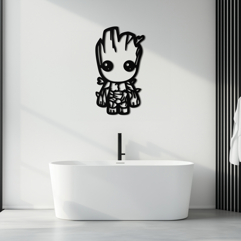 Baby Groot Silhouette Metal Wall Art – Cute Comic Character Metal Decor for Kids and Fans- KAF636