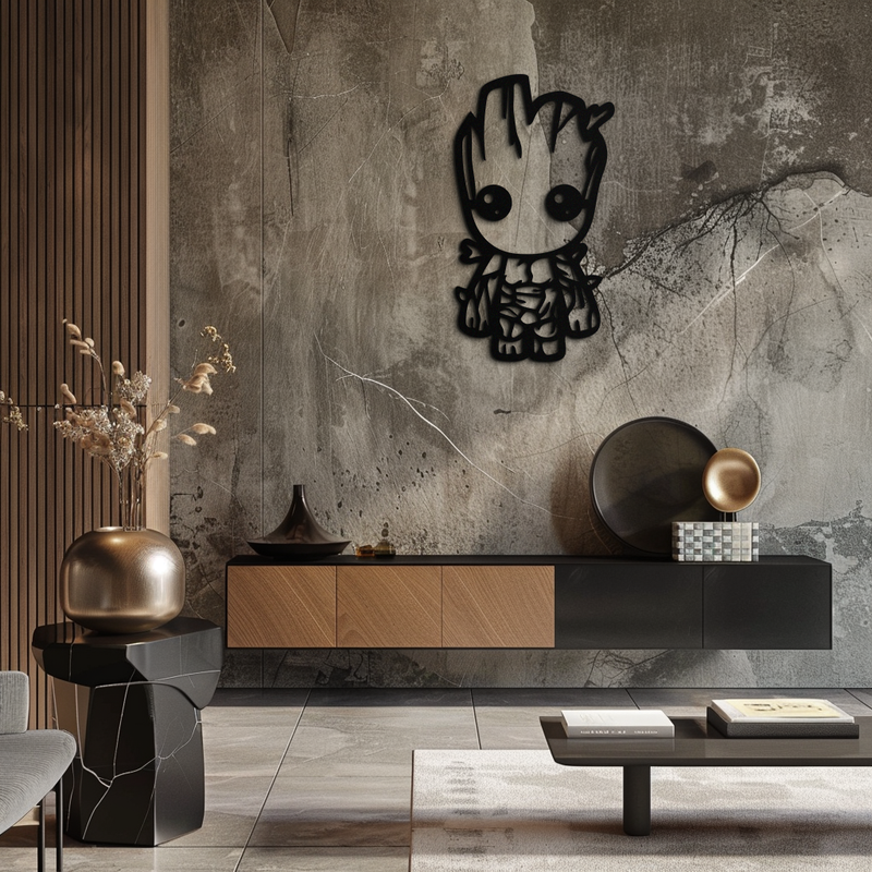 Baby Groot Silhouette Metal Wall Art – Cute Comic Character Metal Decor for Kids and Fans- KAF636