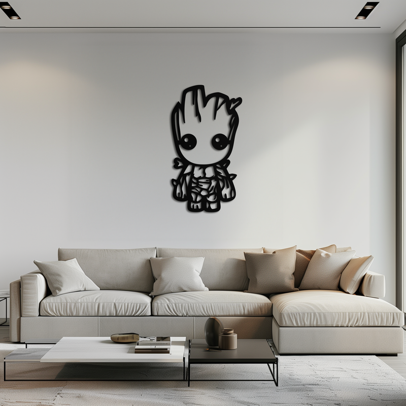 Baby Groot Silhouette Metal Wall Art – Cute Comic Character Metal Decor for Kids and Fans- KAF636