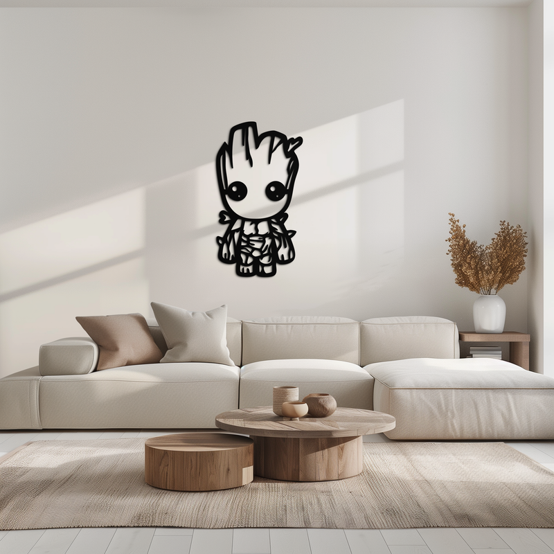 Baby Groot Silhouette Metal Wall Art – Cute Comic Character Metal Decor for Kids and Fans- KAF636