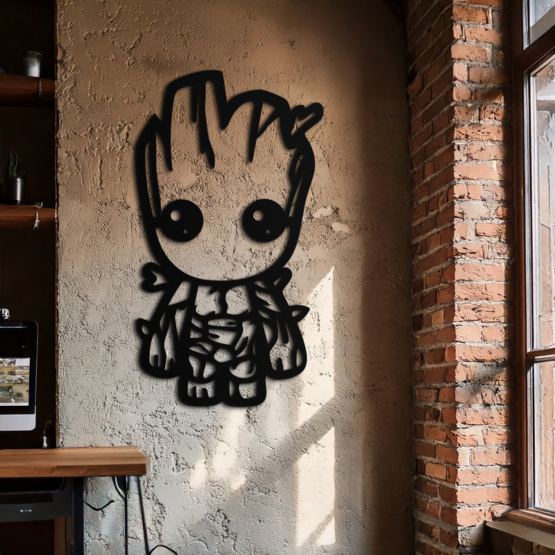 Baby Groot Silhouette Metal Wall Art – Cute Comic Character Metal Decor for Kids and Fans- KAF636