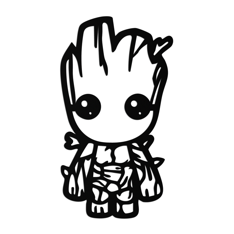 Baby Groot Silhouette Metal Wall Art – Cute Comic Character Metal Decor for Kids and Fans- KAF636