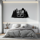 Mountain Log Cabin Metal Wall Art – Nature Inspired Outdoor Wall Decor for Home & Lodge- KAF640