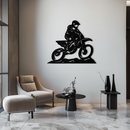 Dynamic Motocross Rider Metal Wall Art – Off-Road Motorcycle Silhouette Decor - KAF645