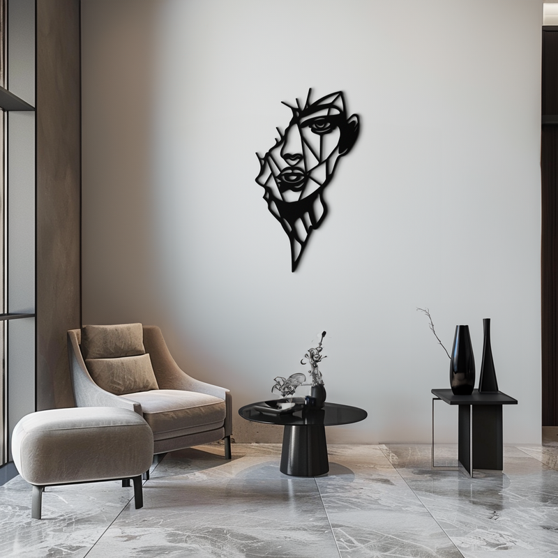 Abstract Line Art Woman Face Metal Wall Art – Modern Feminine Silhouette Decor- KAF650