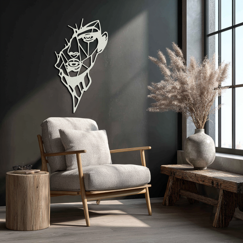 Abstract Line Art Woman Face Metal Wall Art – Modern Feminine Silhouette Decor- KAF650