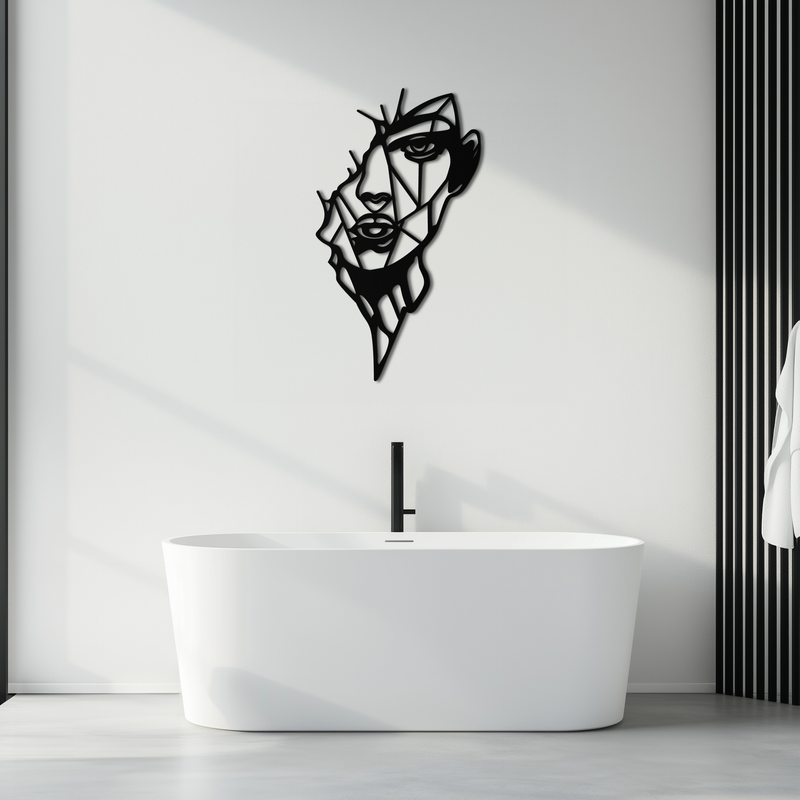 Abstract Line Art Woman Face Metal Wall Art – Modern Feminine Silhouette Decor- KAF650