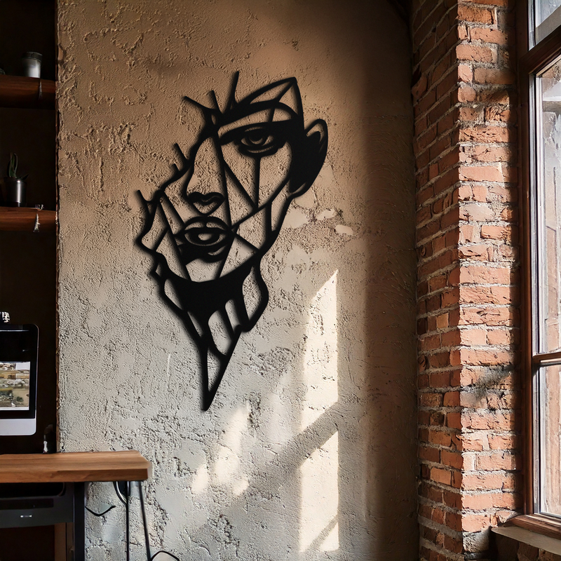 Abstract Line Art Woman Face Metal Wall Art – Modern Feminine Silhouette Decor- KAF650