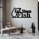 "Eat, Sleep, Fish" Metal Wall Art – Fishing Enthusiast Design with Hook and Phrase- KAF670