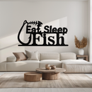 "Eat, Sleep, Fish" Metal Wall Art – Fishing Enthusiast Design with Hook and Phrase- KAF670