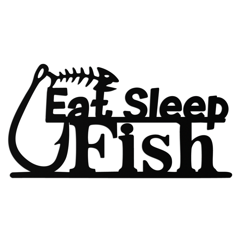 "Eat, Sleep, Fish" Metal Wall Art – Fishing Enthusiast Design with Hook and Phrase- KAF670