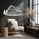 Rustic Barn and Pine Trees Metal Wall Art – Country House Landscape Silhouette Decor- KAF681
