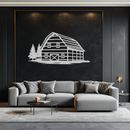 Rustic Barn and Pine Trees Metal Wall Art – Country House Landscape Silhouette Decor- KAF681