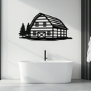 Rustic Barn and Pine Trees Metal Wall Art – Country House Landscape Silhouette Decor- KAF681