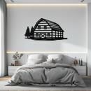 Rustic Barn and Pine Trees Metal Wall Art – Country House Landscape Silhouette Decor- KAF681