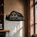 Rustic Barn and Pine Trees Metal Wall Art – Country House Landscape Silhouette Decor- KAF681