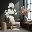 Coffee Girl Silhouette Metal Wall Art – Cozy Black Modern Home Decor for Coffee - KAF683