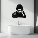 Coffee Girl Silhouette Metal Wall Art – Cozy Black Modern Home Decor for Coffee - KAF683