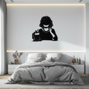 Coffee Girl Silhouette Metal Wall Art – Cozy Black Modern Home Decor for Coffee - KAF683
