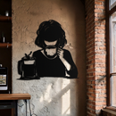 Coffee Girl Silhouette Metal Wall Art – Cozy Black Modern Home Decor for Coffee - KAF683