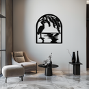 Flamingo Lake Scene Metal Wall Art – Tranquil Nature-Inspired Silhouette for Home Decor- KAF686