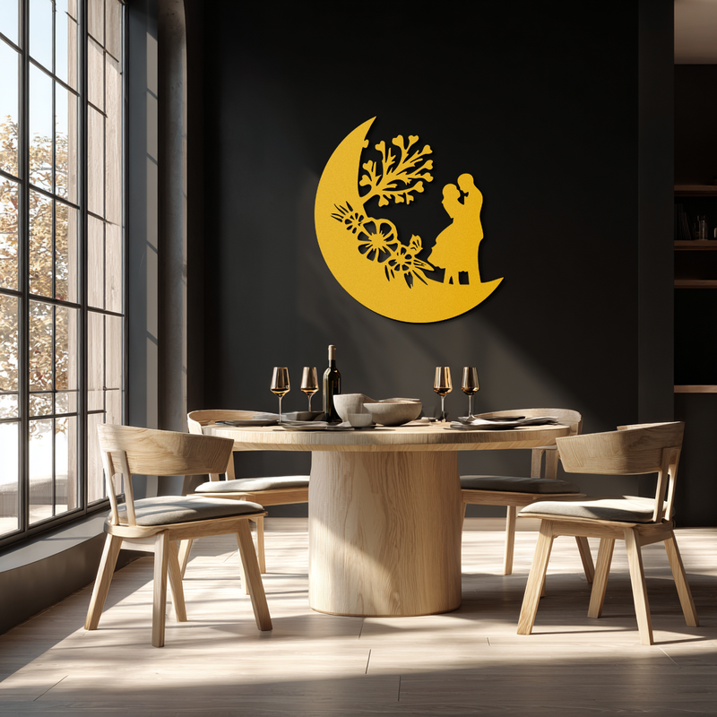 : Lovers on the Moon Metal Wall Art – Romantic Silhouette for Dreamy Interiors- KAF695