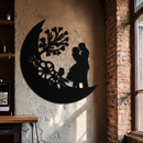 : Lovers on the Moon Metal Wall Art – Romantic Silhouette for Dreamy Interiors- KAF695