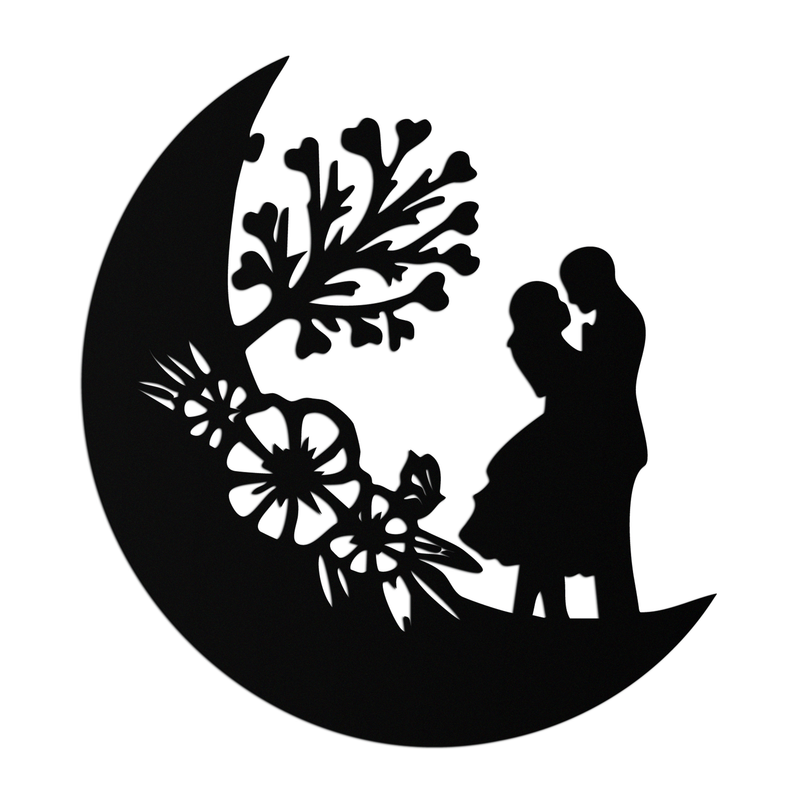 : Lovers on the Moon Metal Wall Art – Romantic Silhouette for Dreamy Interiors- KAF695